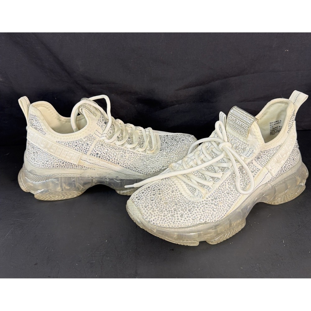 Steve Madden Maxima Rhinestone White Silver Women's Lace Up Sneakers - Size 9